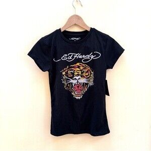 Ed Hardy Shirt Women’s Small Tiger Graphic Print Crew Neck Tee NWT Full Length S